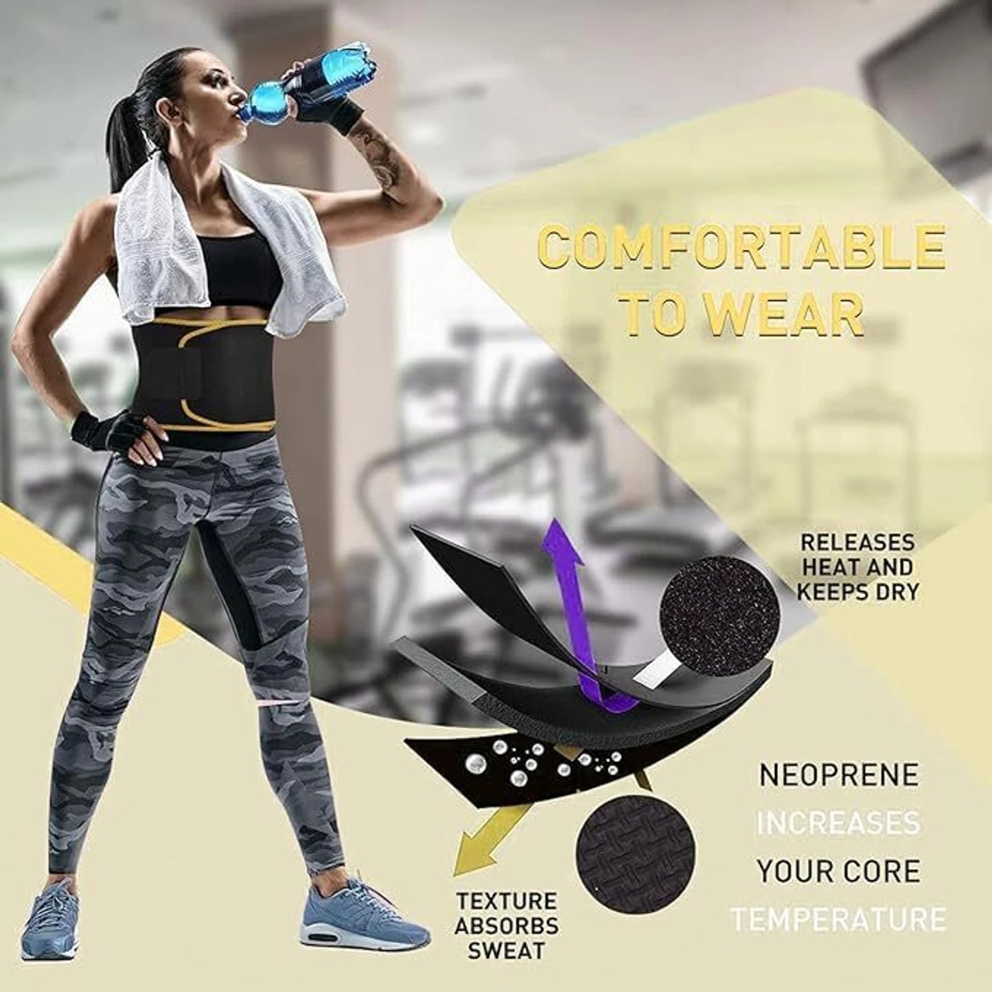 Sweat Belt, Abdominal Belt for Men and Women Non-Tearable, Sauna Belt Waist Trainer